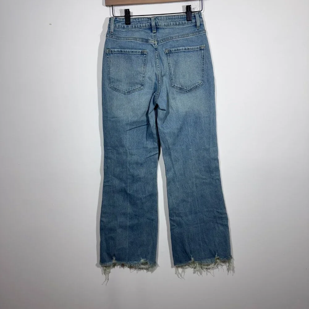 Bayeas Womens High Rise Wide Leg Frayed Hem Jeans Size 25 Light Wash